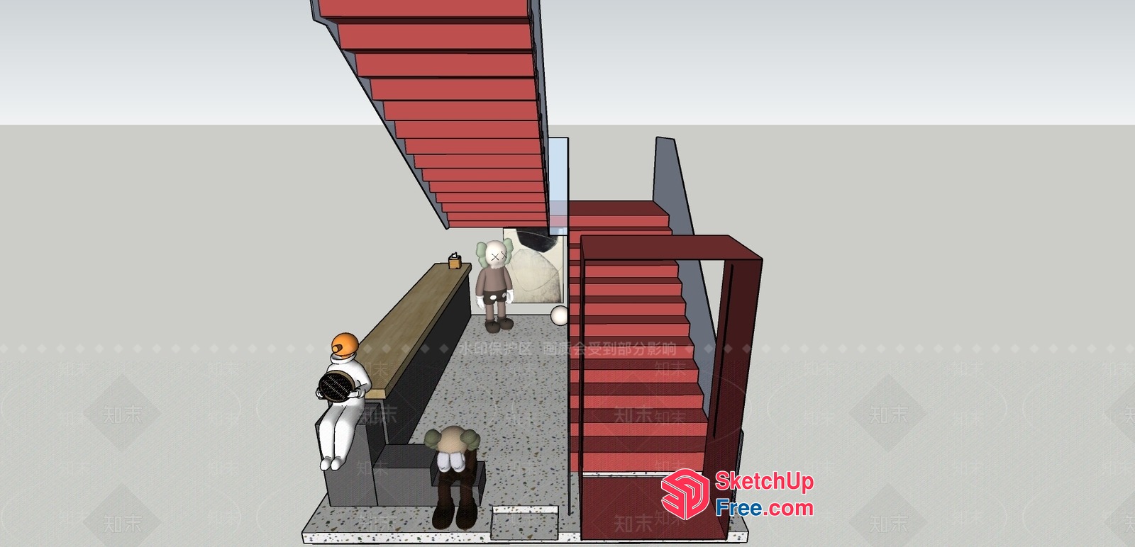 Interior View Of A Staircase With Two Figures 3D SketchUp File