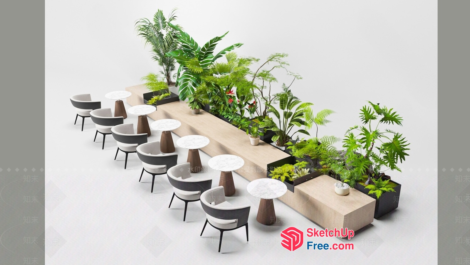 Modern Outdoor Furniture With Greenery 3D SketchUp File