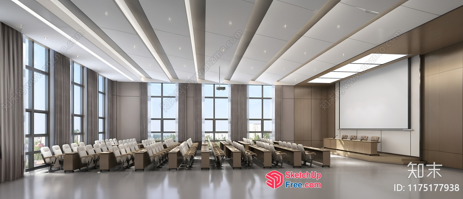 Modern Conference Room With Large Windows And Projector 3D SketchUp File