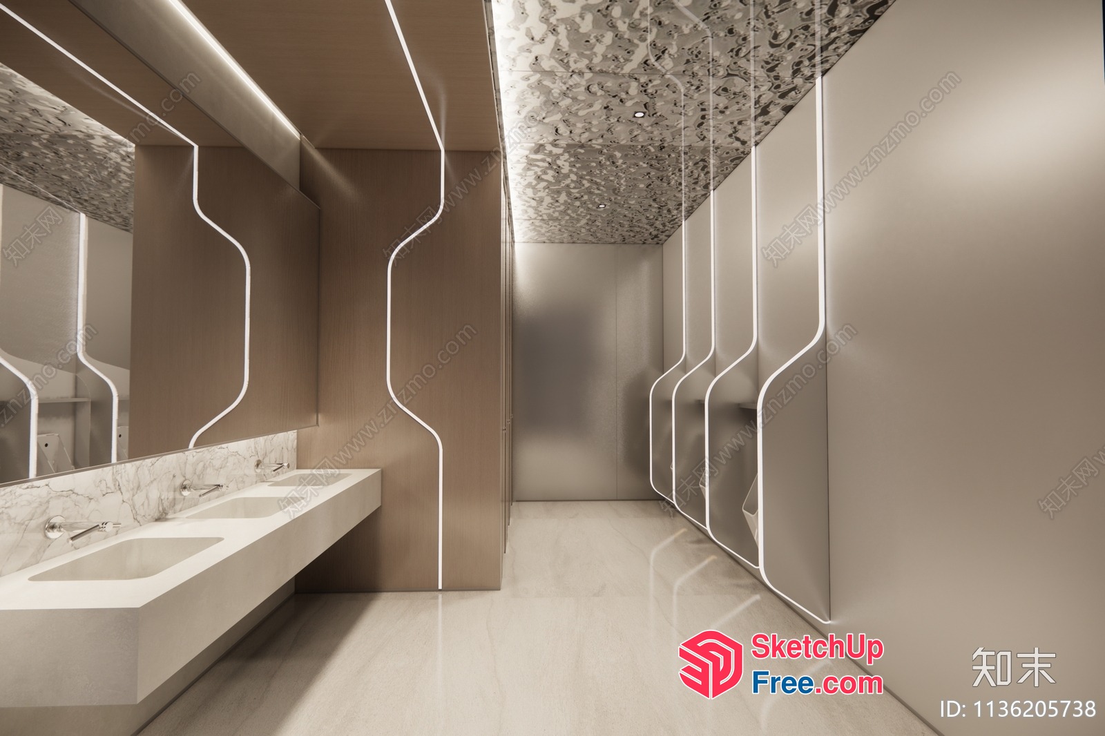 Modern Bathroom With Sleek Marble Countertop And White Sinks 3D SketchUp File
