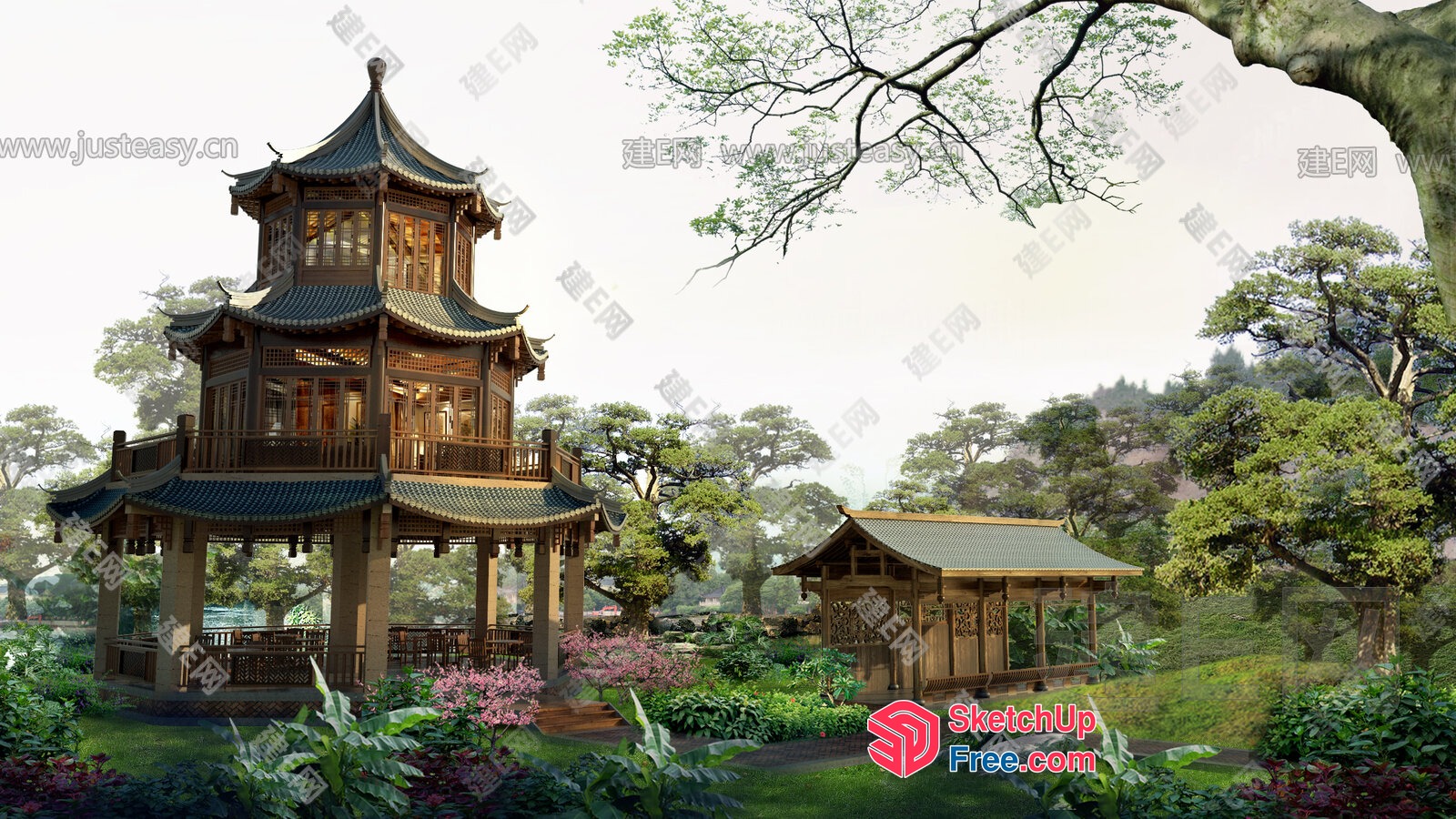 Asian-Inspired Pagoda And Pavilion 3D SketchUp File