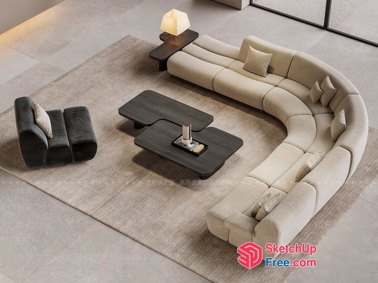 Elegant Living Room With Creamy Sofa And Dark Wood Accents 3D SketchUp File