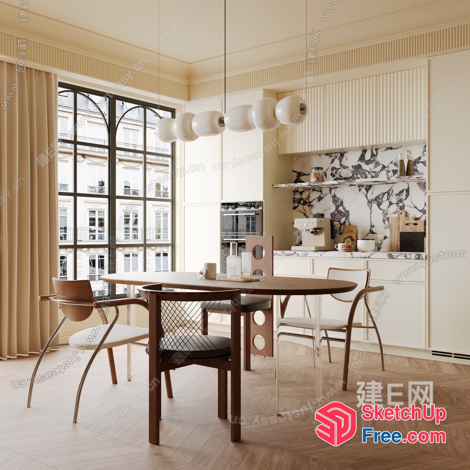 Modern Minimalist Dining Room With Large Window 3D SketchUp File