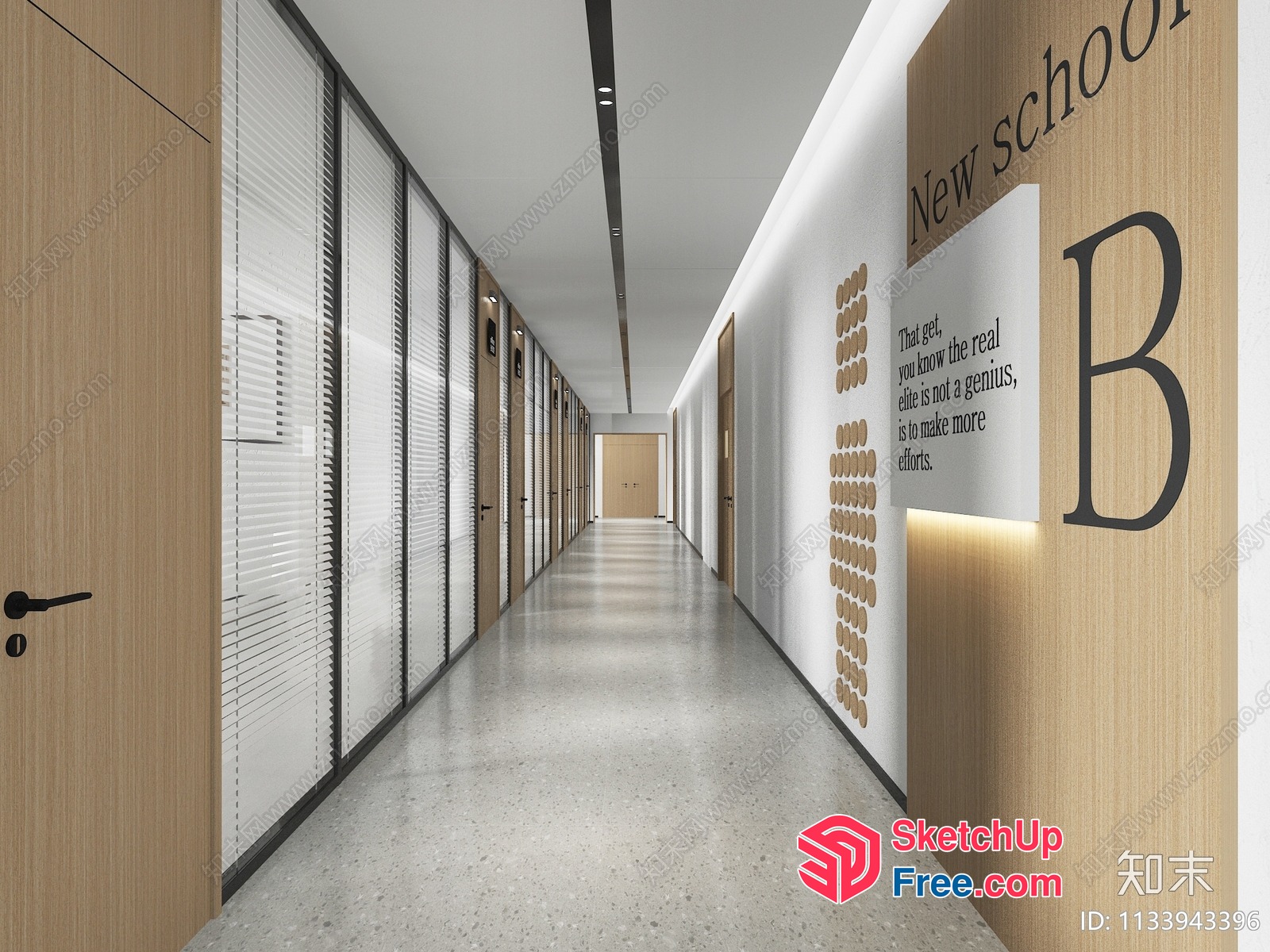 Elegant Modern Office Hallway Design 3D SketchUp File