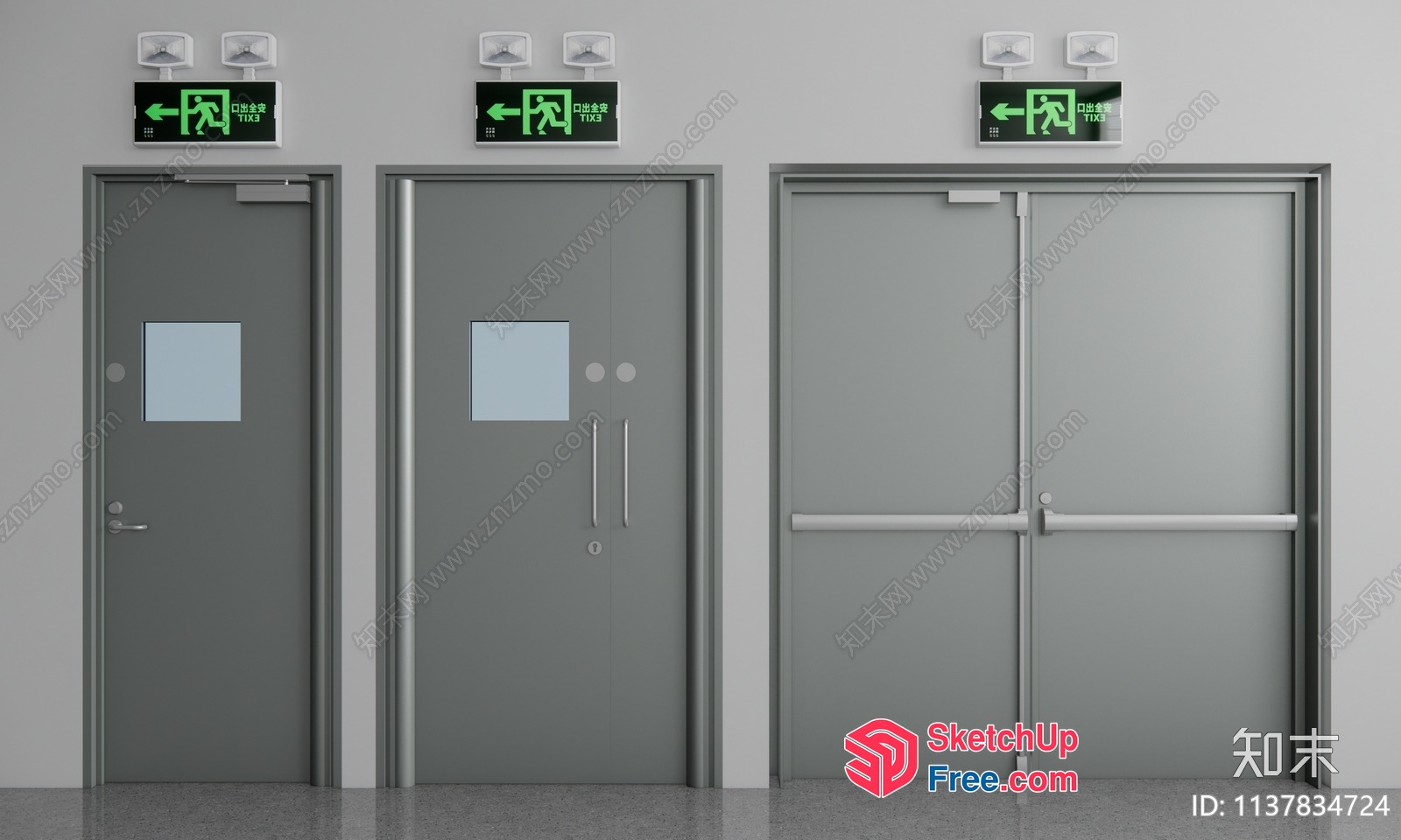 Emergency Exit Doors With Green Signage 3D SketchUp File