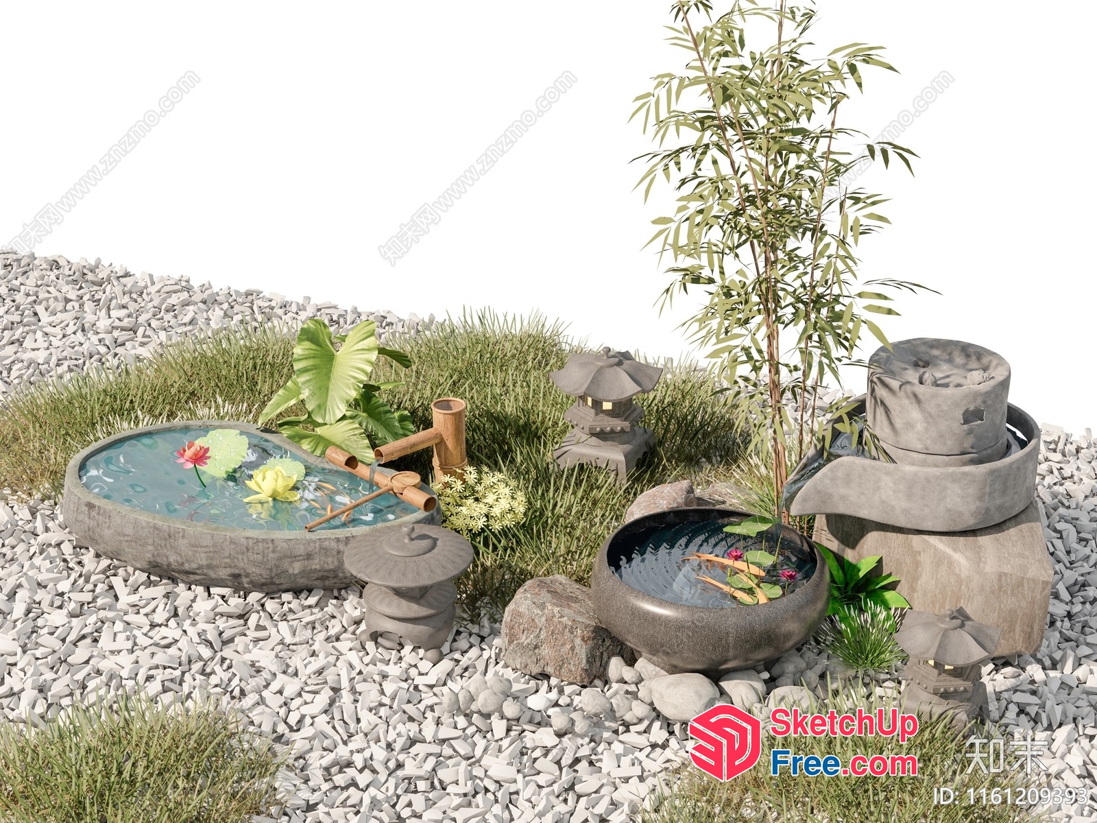 Japanese-Style Outdoor Water Feature 3D SketchUp File