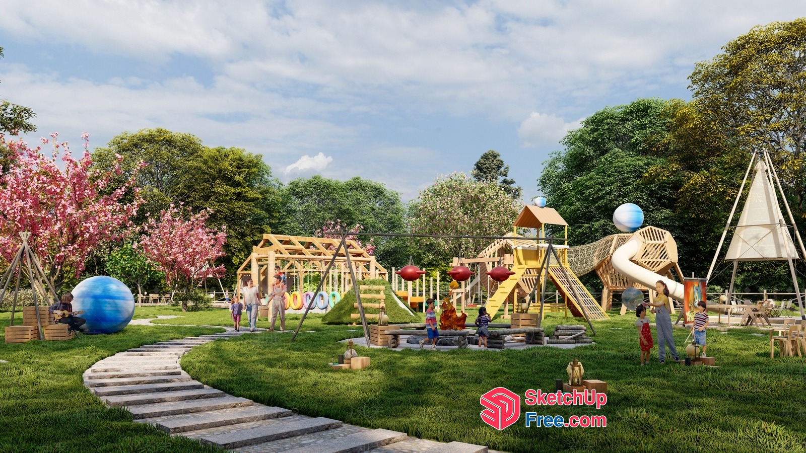 Colorful Playground With Unique Structures And Fun Activities 3D SketchUp File