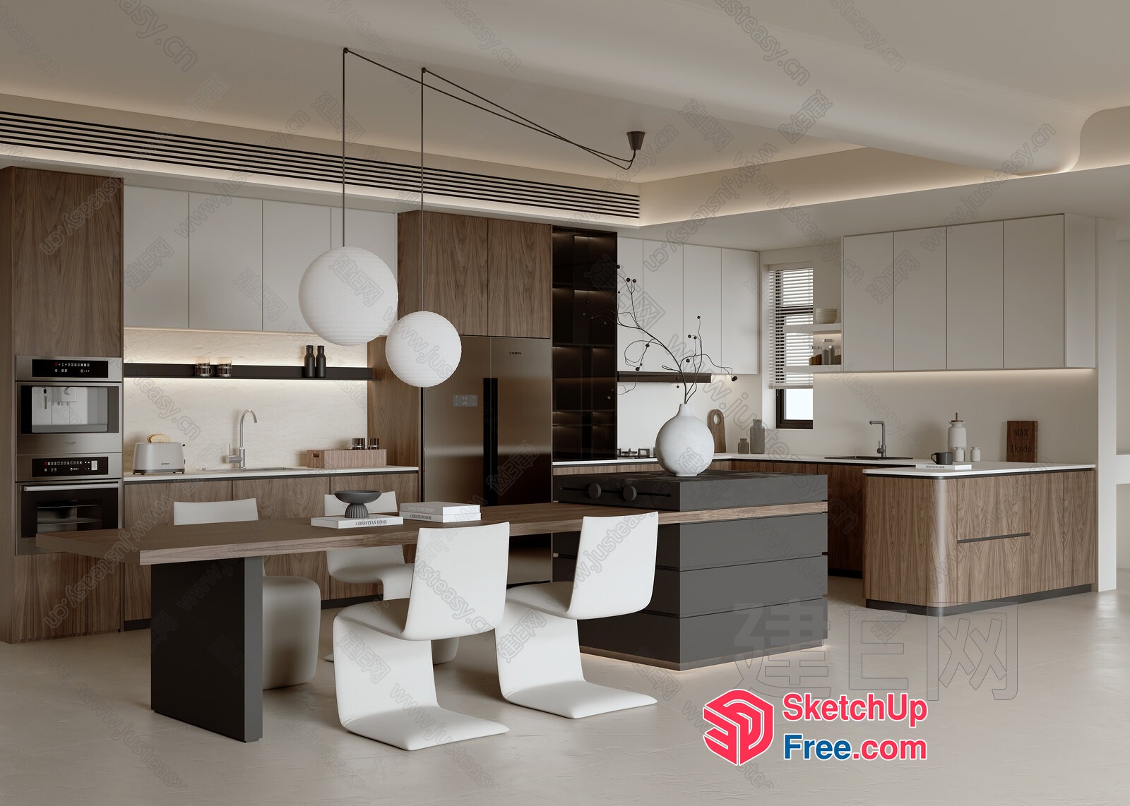 Modern Minimalist Kitchen And Dining Area 3D SketchUp File