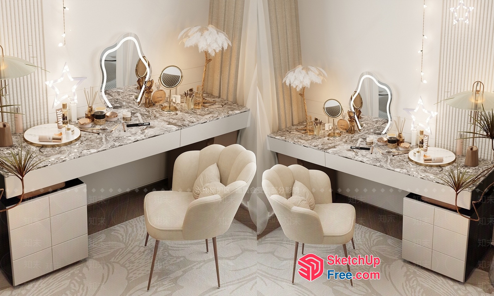 Luxurious Creamy Style Interior Decor 3D SketchUp File