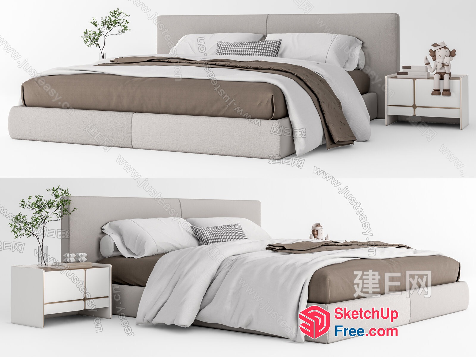 Minimalist Bedroom Furniture Set With Bed Head Tab 3D SketchUp File