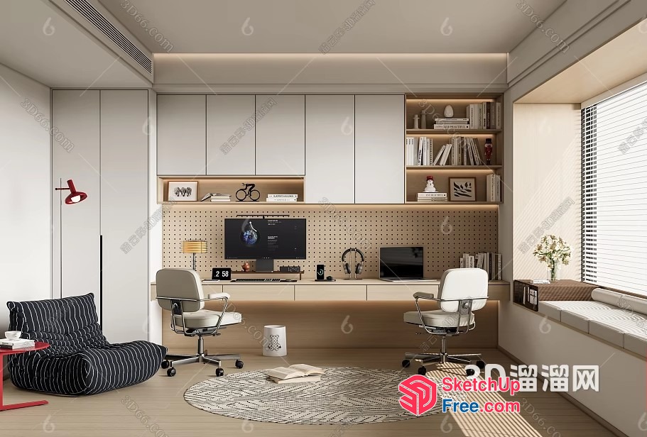 Modern Minimalist Home Office Space 3D SketchUp File