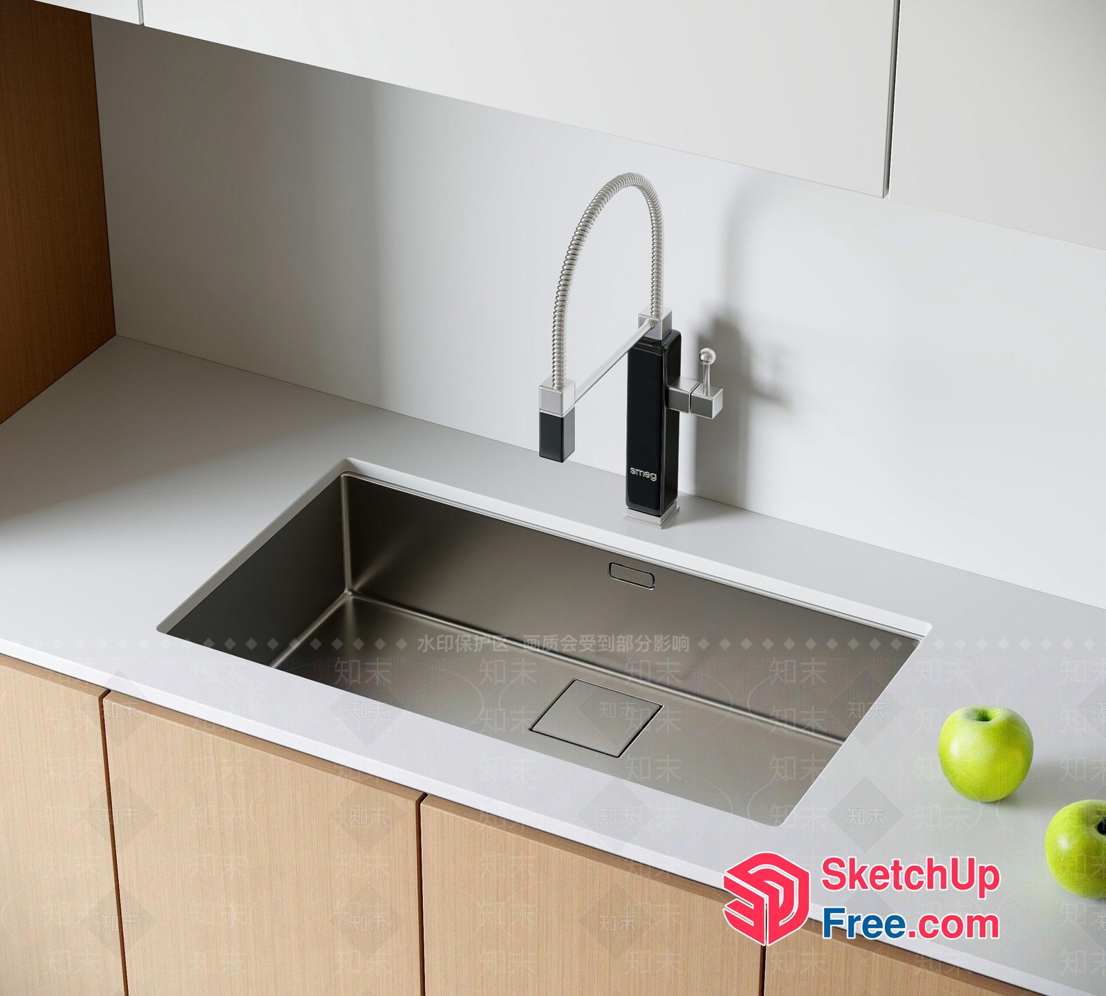 Modern Kitchen Sink With Faucet And White Countertop 3D SketchUp File