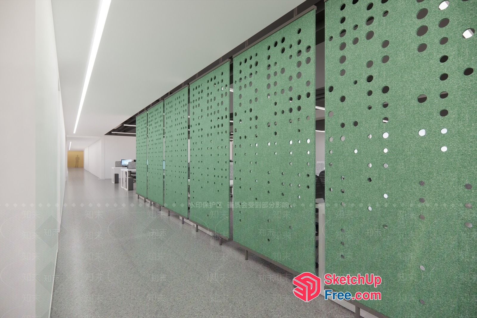 Office Partition Wall With Green Acoustic Panels 3D SketchUp File