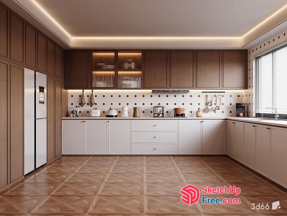 Modern Kitchen With White And Wood Accents 3D SketchUp File