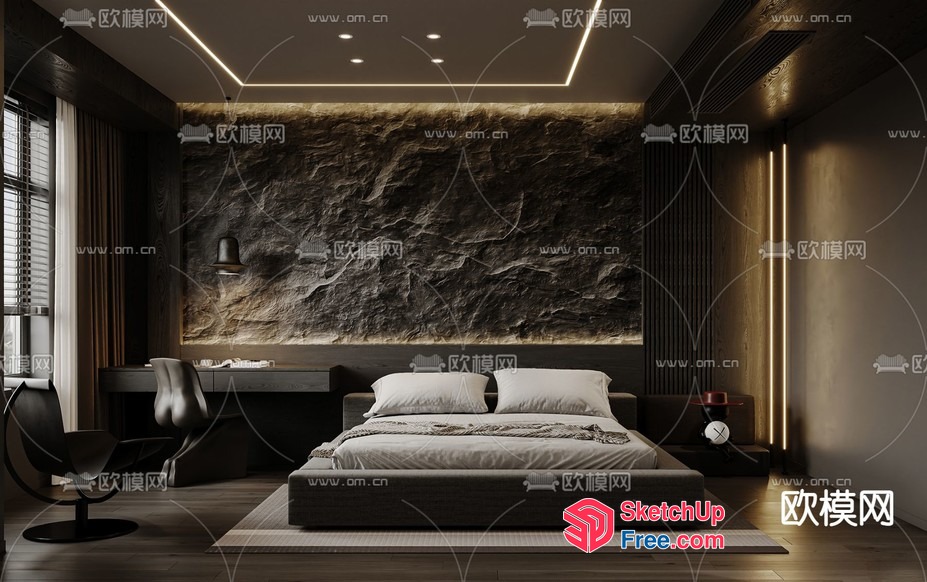 Modern Dark And Moody Bedroom Interior 3D SketchUp File