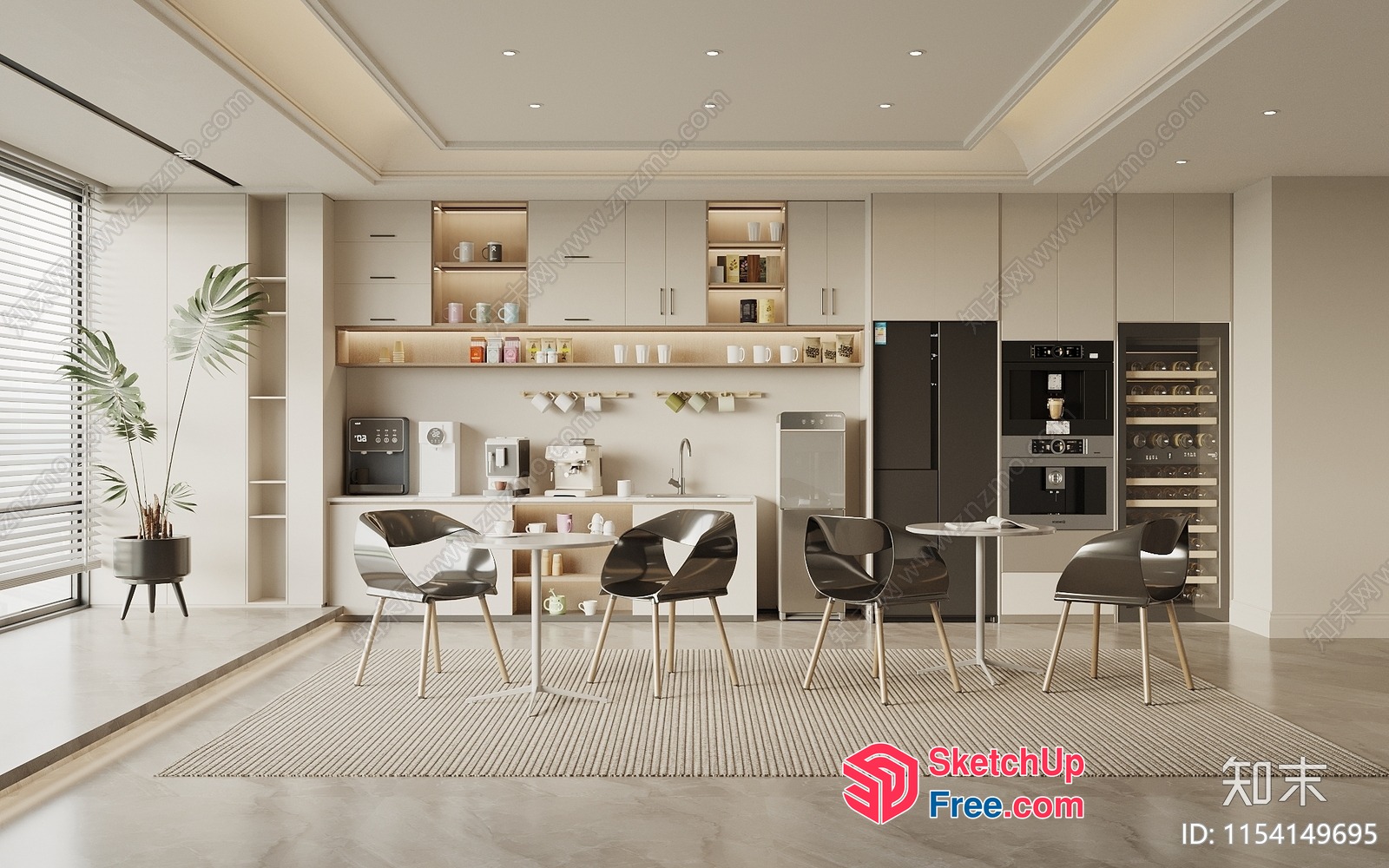 Modern Minimalist Kitchen And Dining Area 3D SketchUp File