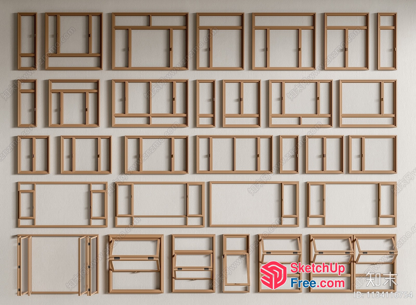 Wooden Picture Frames On White Wall 3D SketchUp File