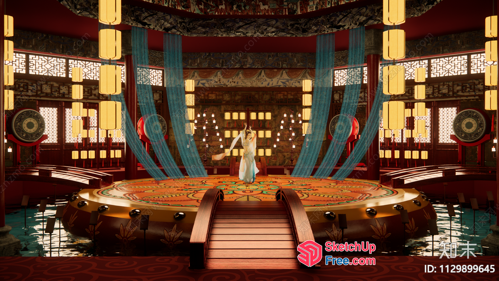 Luxurious Oriental-Inspired Interior Scene 3D SketchUp File