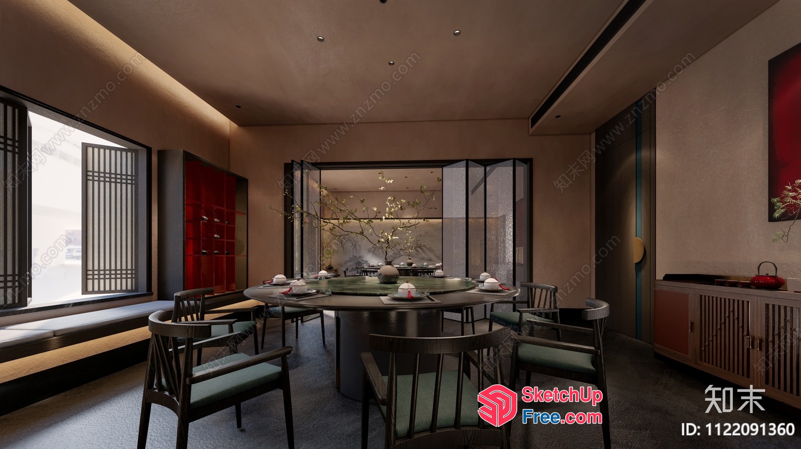 Elegant Dining Room With Modern Asian Design 3D SketchUp File