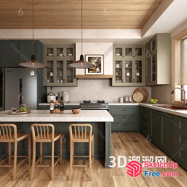 Elegant Kitchen With Modern Appliances And Natural Wood Accents 3D SketchUp File