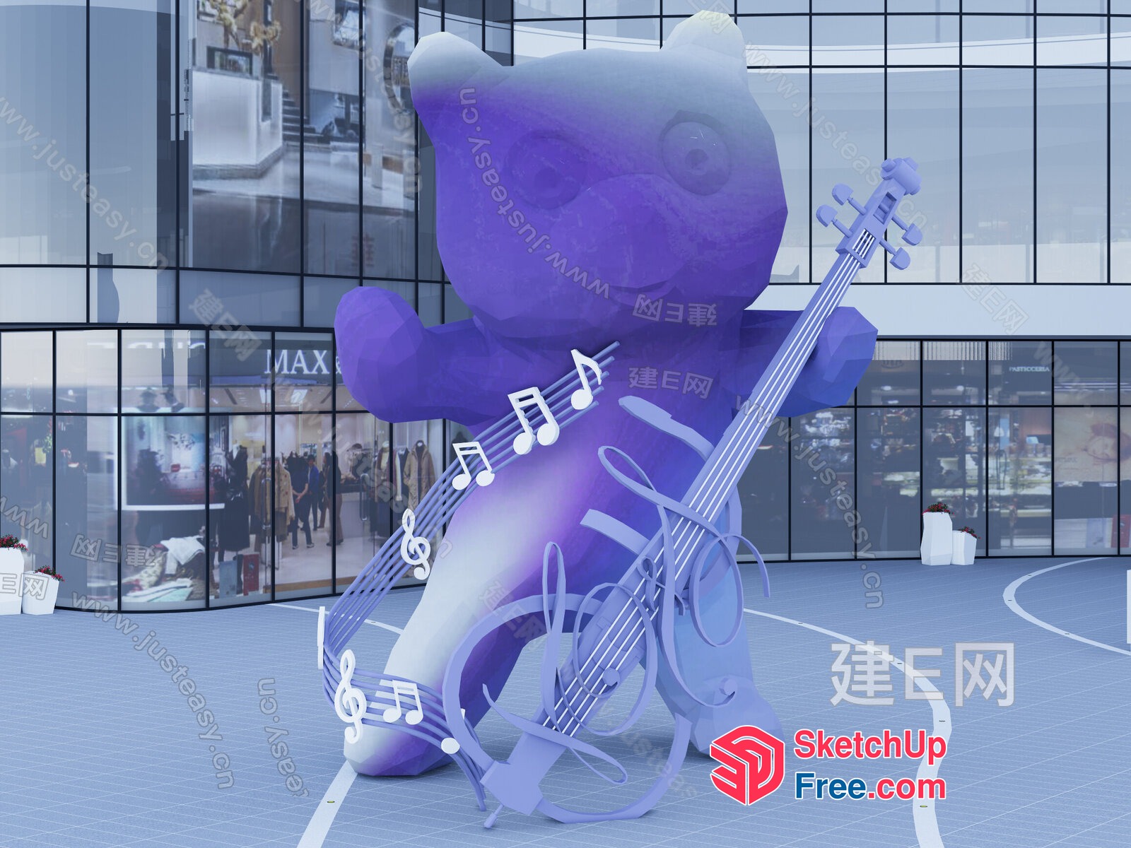 Musical Bear Sculpture In A Modern Urban Setting 3D SketchUp File