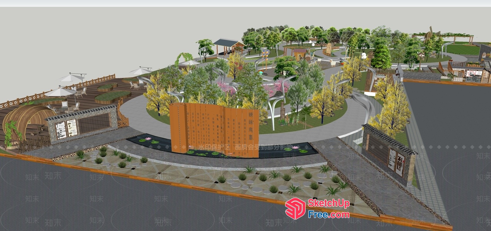 Modern Chinese-Inspired Community Park 3D SketchUp File