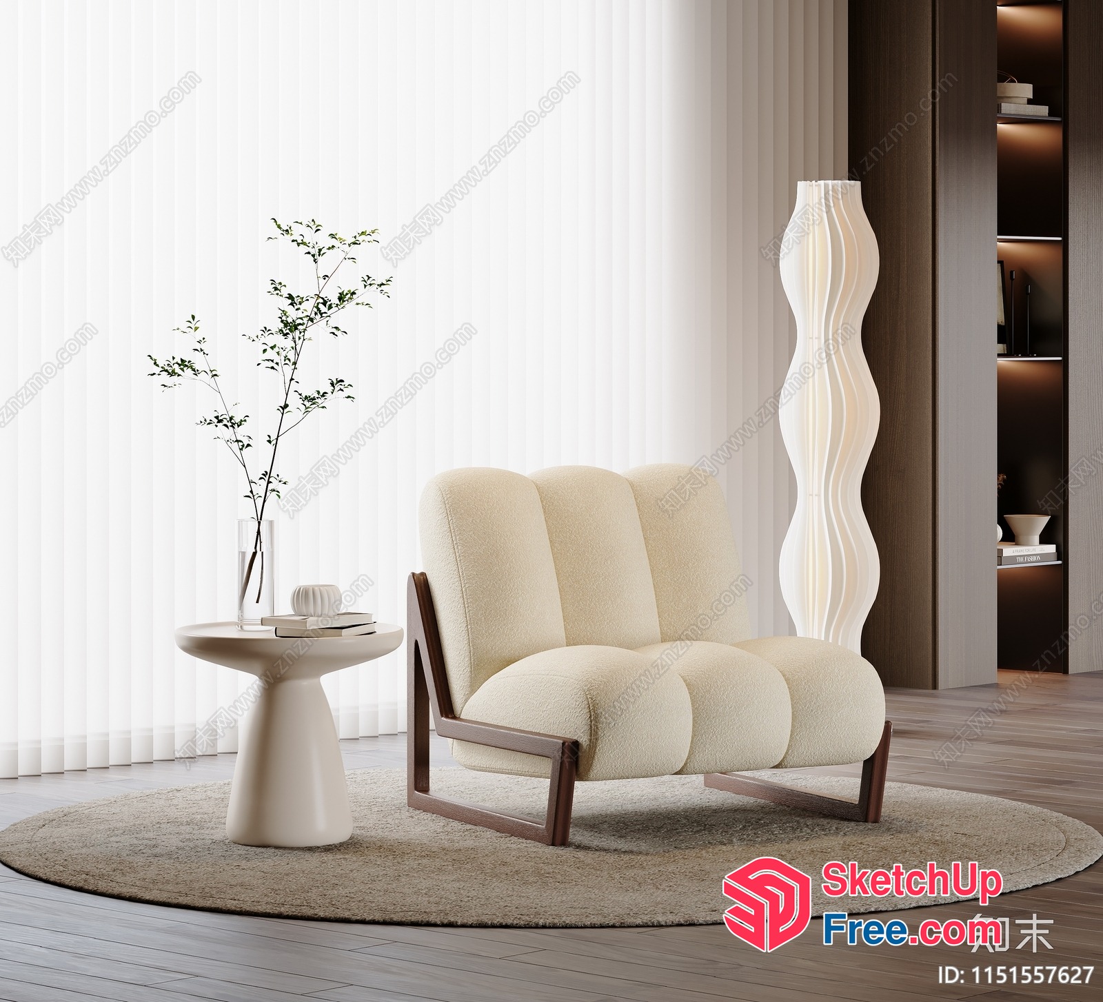 Elegant Creamy-Style Living Room Furniture 3D SketchUp File