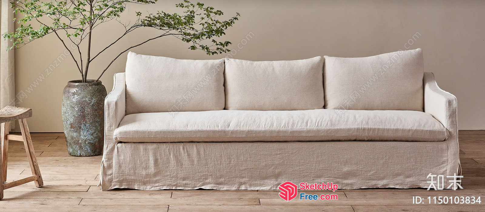 Simple And Elegant Living Room With A Sleek Sofa 3D SketchUp File