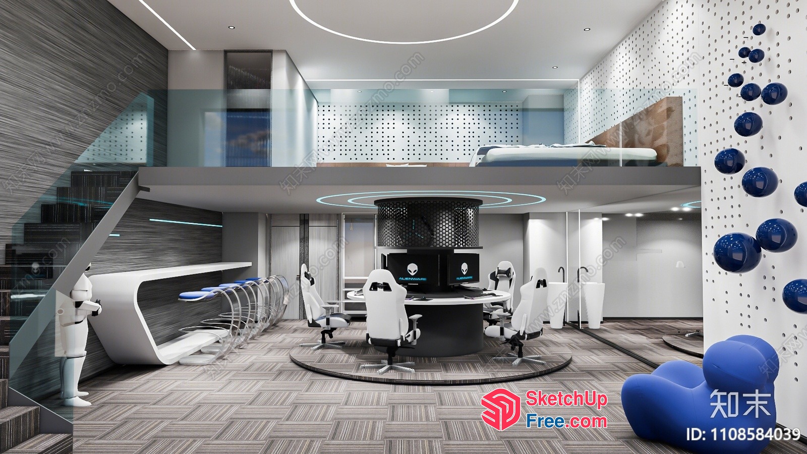 Futuristic Modern Office Space With Unique Furniture 3D SketchUp File