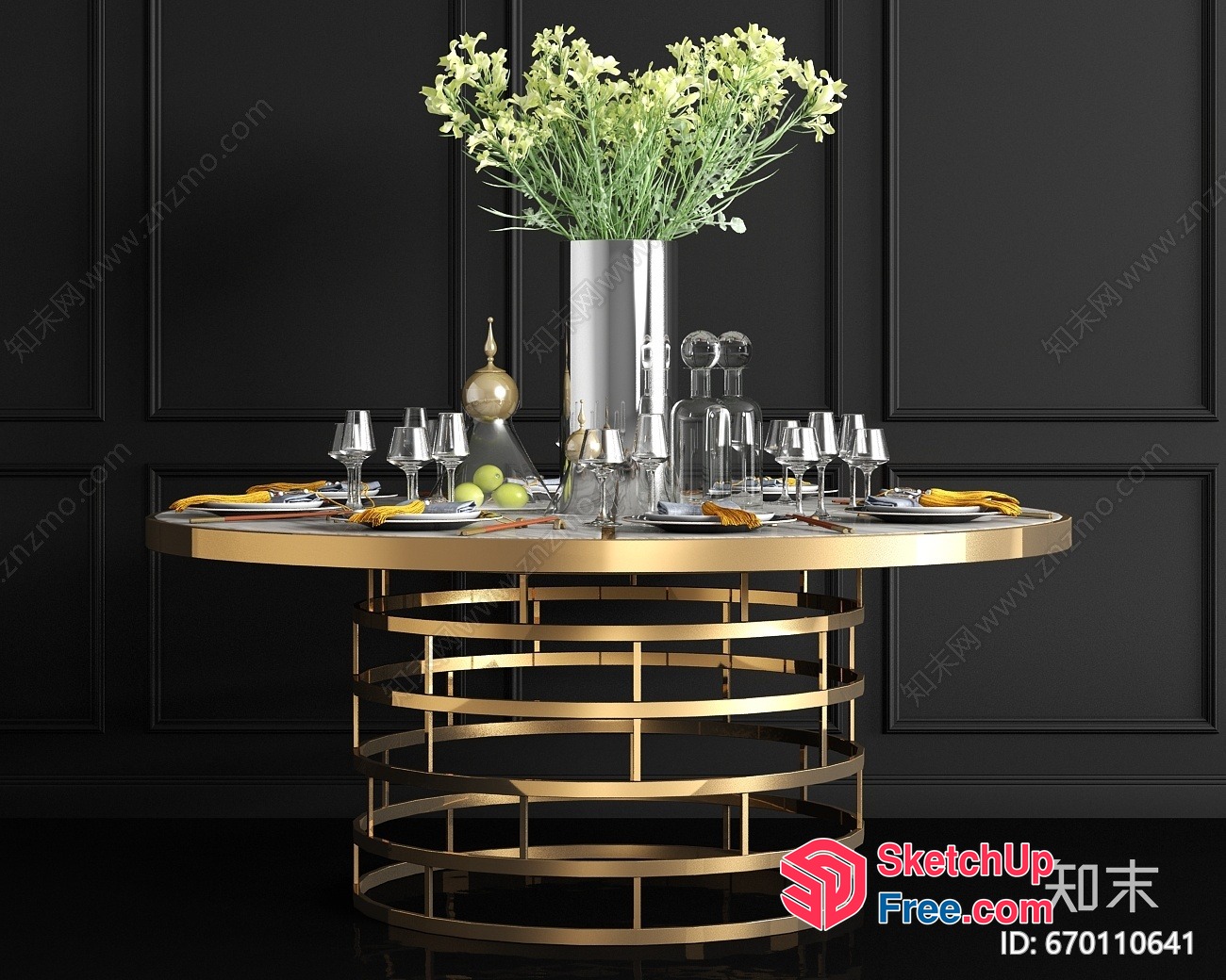 Elegant Dining Table With Ornate Decor 3D SketchUp File