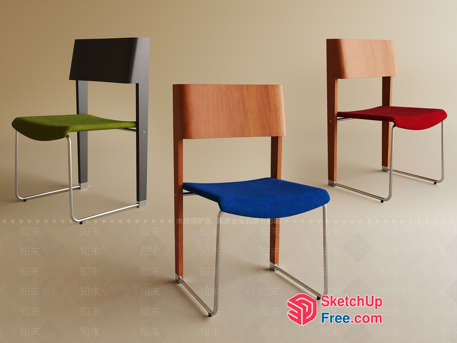 Modern Minimalist Chairs With Vibrant Upholstery 3D SketchUp File
