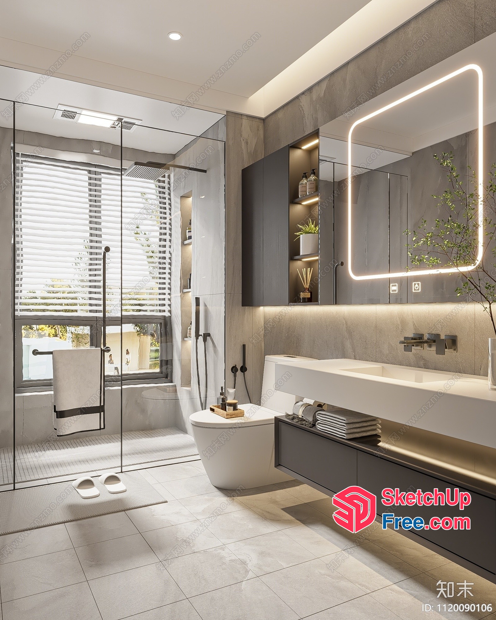 Modern Bathroom With Sleek White Fixtures 3D SketchUp File