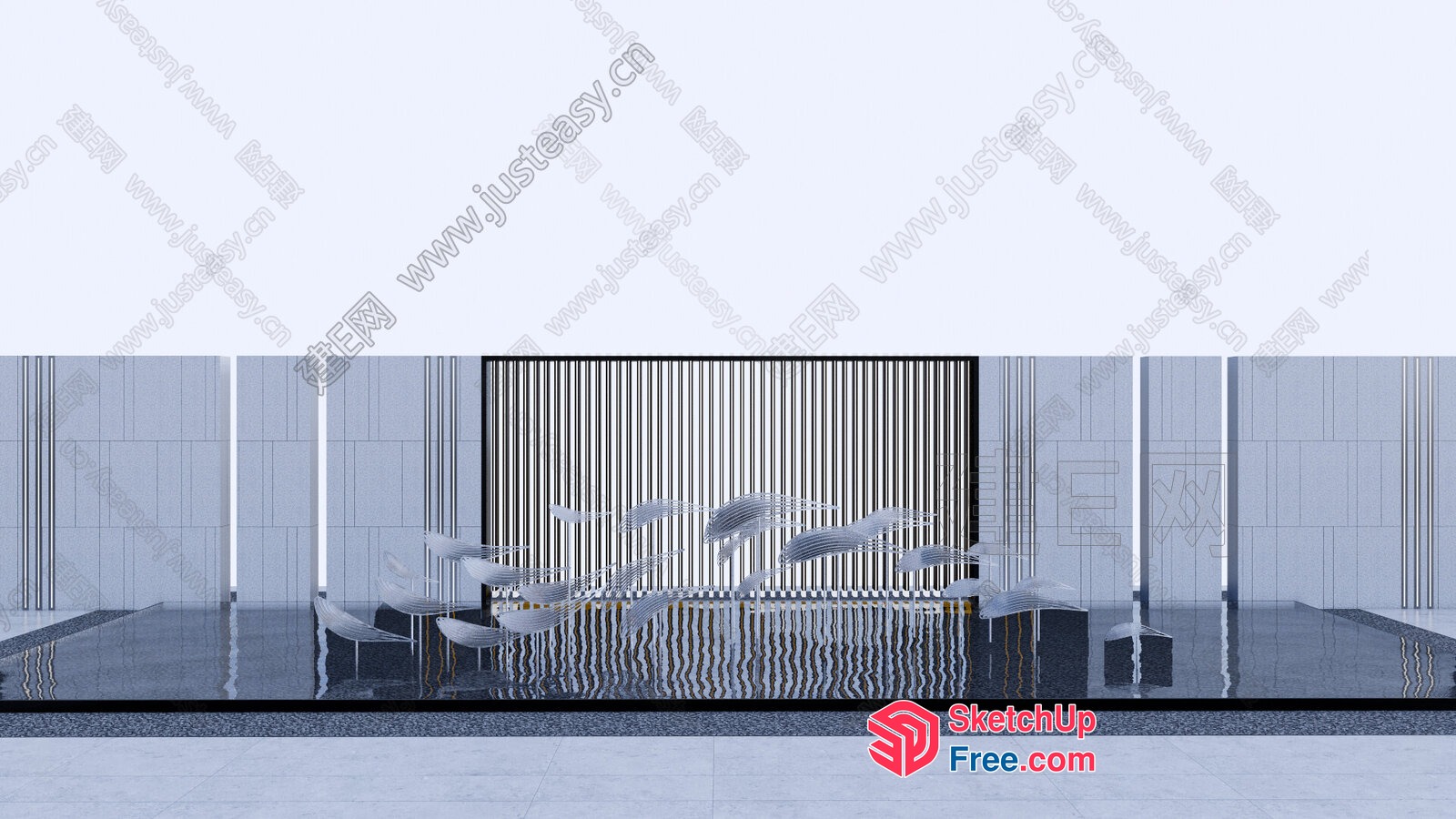 Minimalist Dining Room With Water Feature And Modern Chairs 3D SketchUp File