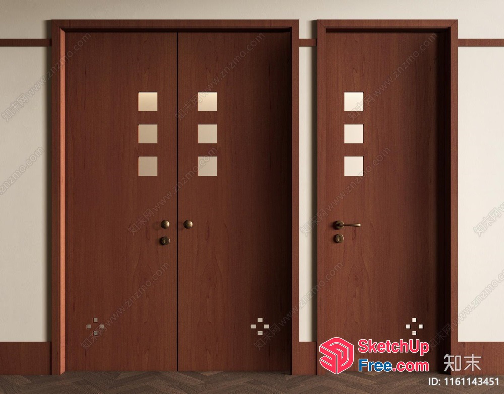 Pair Of Wooden Doors With Square Windows 3D SketchUp File