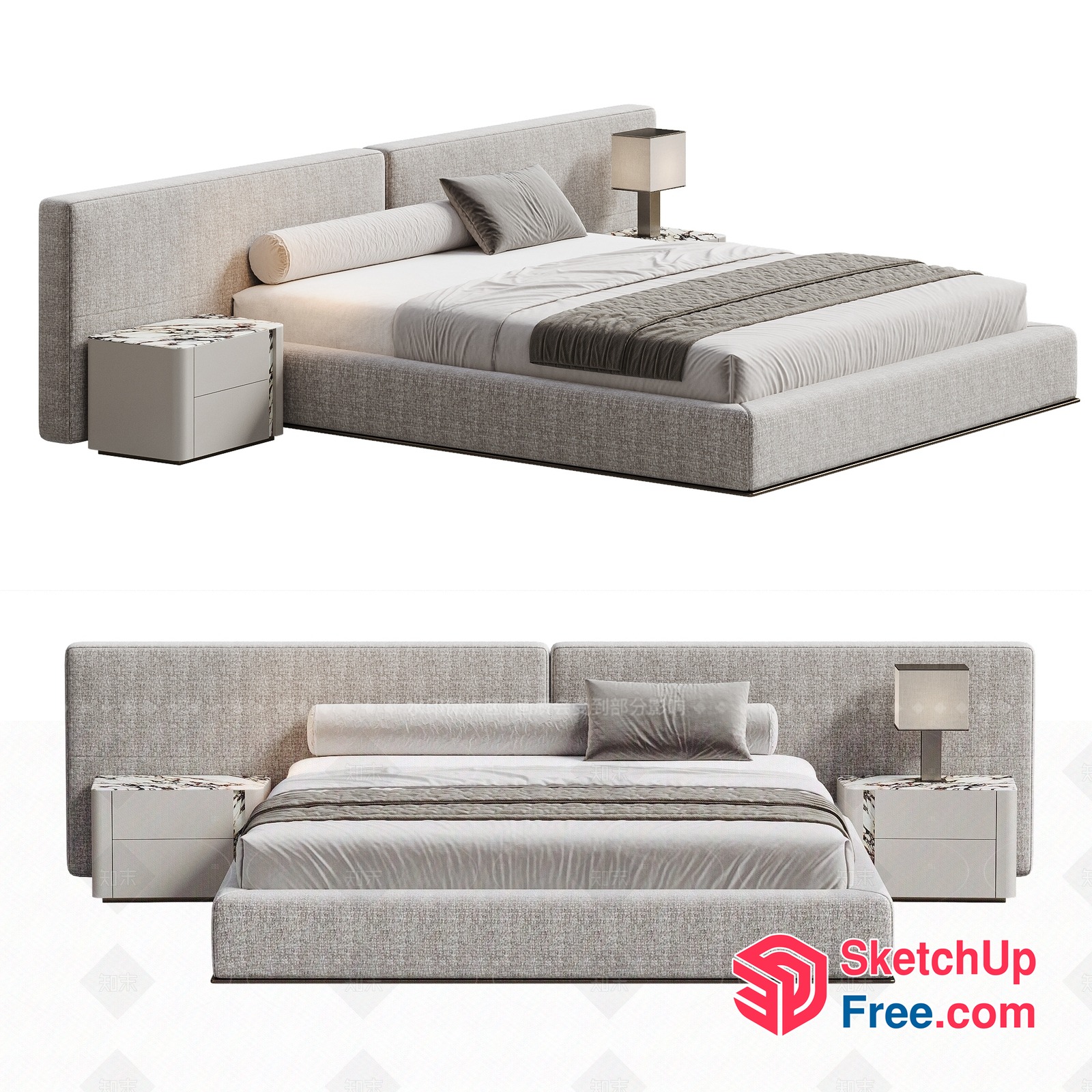 Modern Minimalist Bed With Nightstands 3D SketchUp File