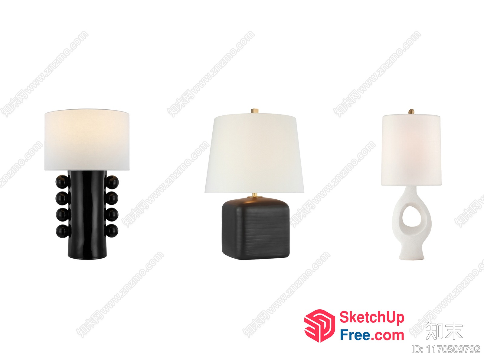 Stylish Table Lamps With White Shades And Unique Bases 3D SketchUp File