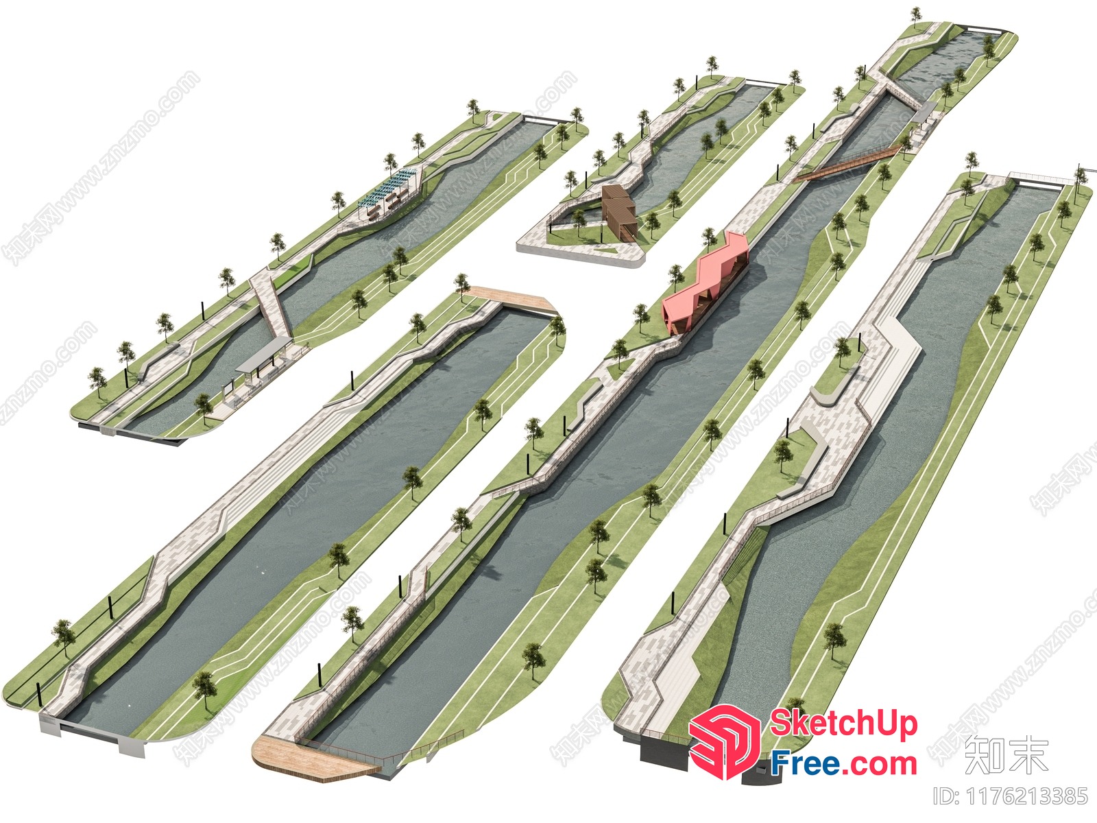 3D Rendering Of A Modern Outdoor Park With Water Features 3D SketchUp File