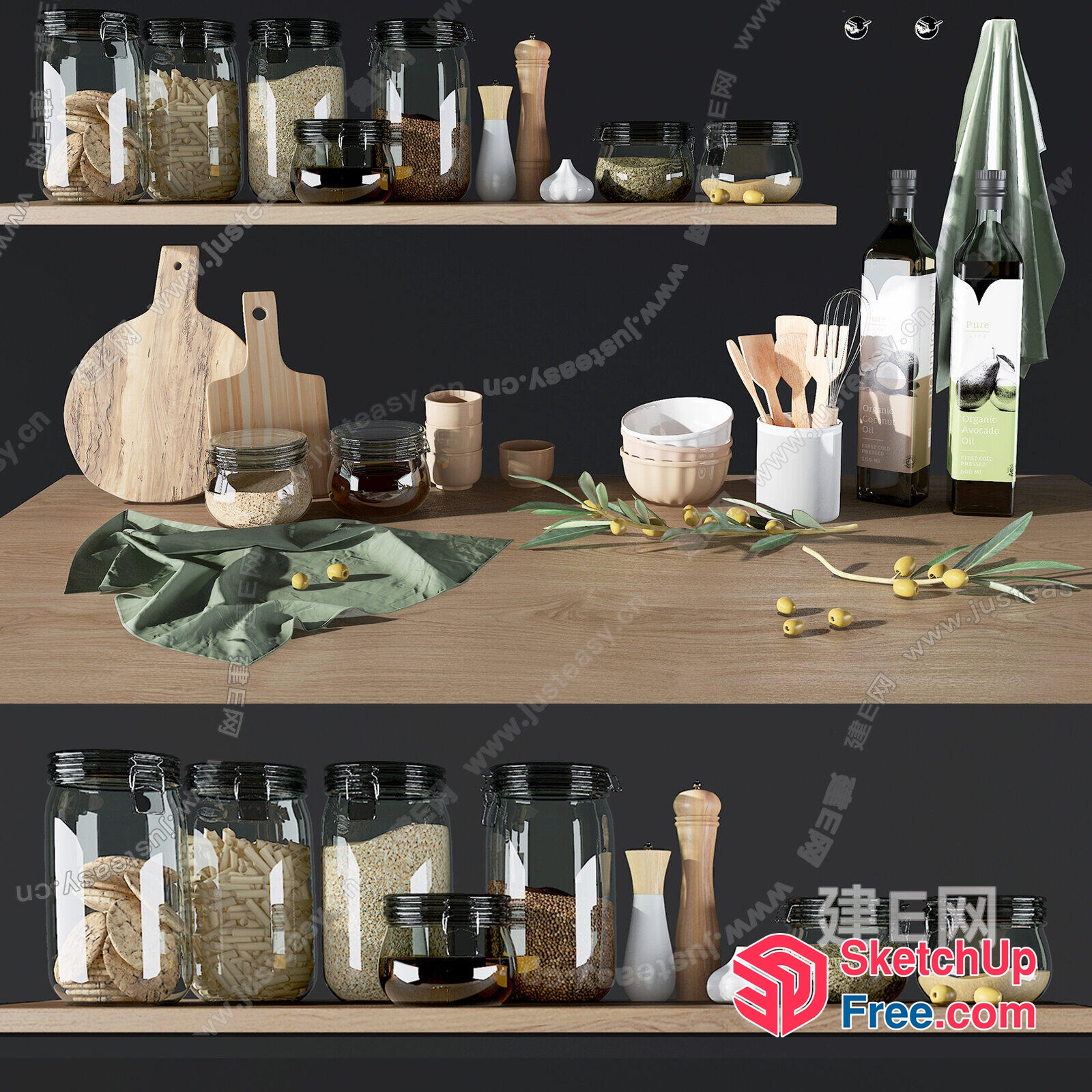 Modern Kitchen Decor With Jars And Bottles 3D SketchUp File