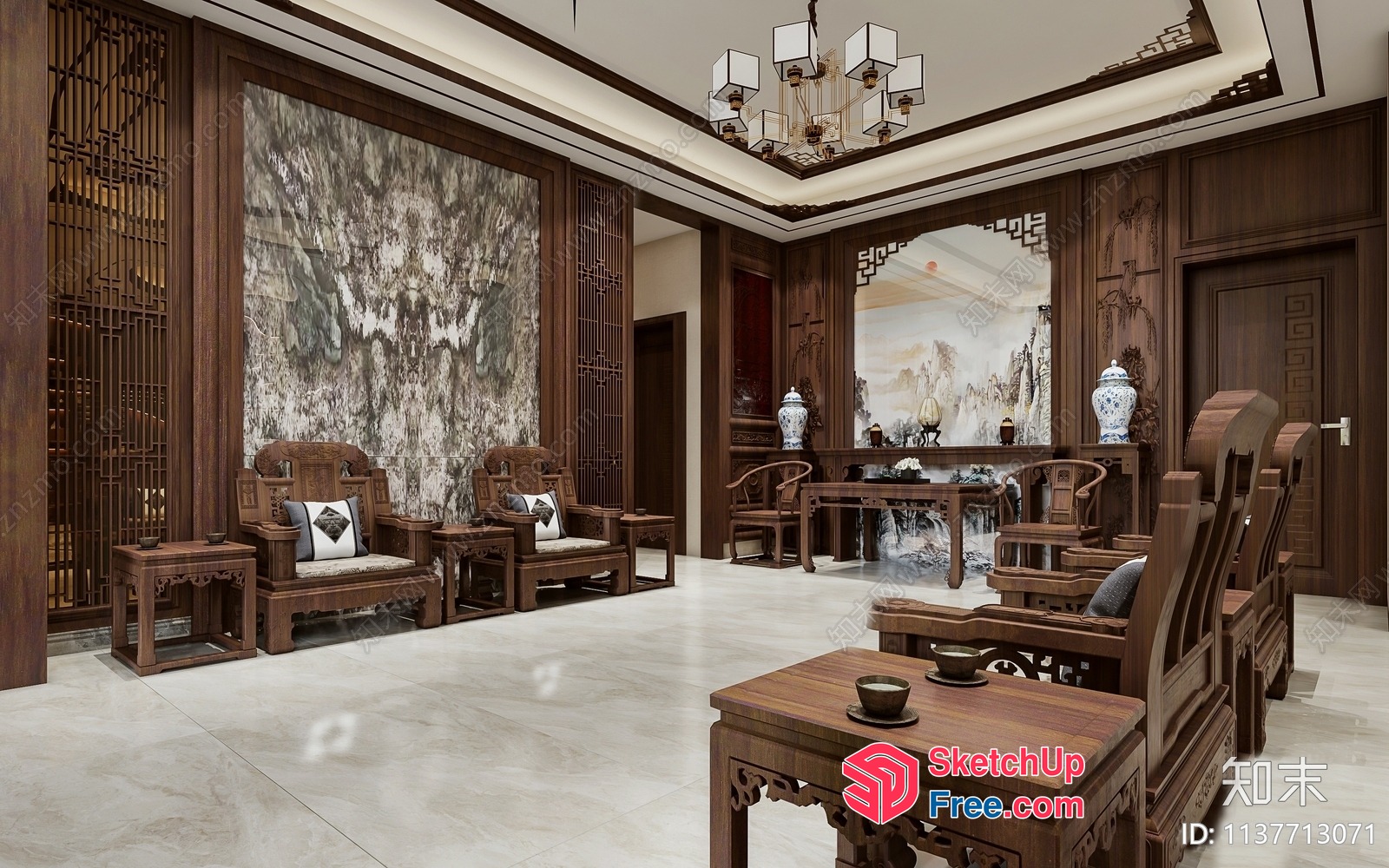 Luxurious Oriental Interior With Elegant Furniture And Decor 3D SketchUp File
