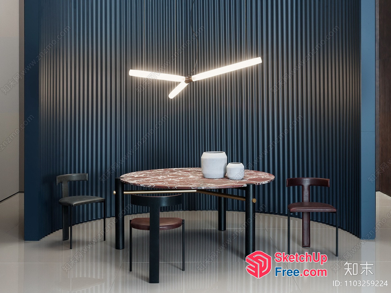 Modern Dining Room Interior With Marble Table And Chairs 3D SketchUp File