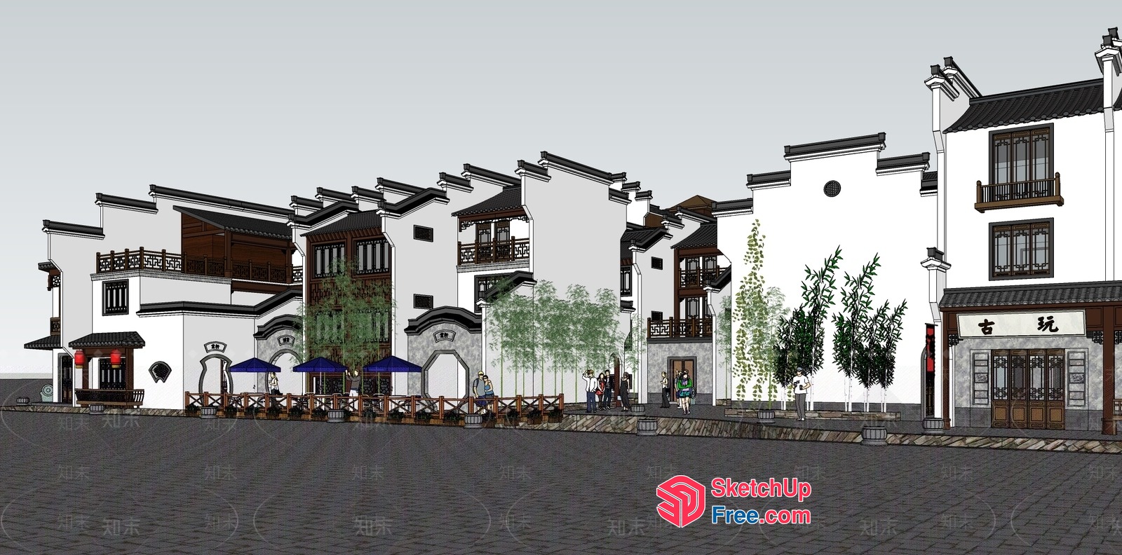 Traditional Chinese Street Scene With Elegant Buildings 3D SketchUp File