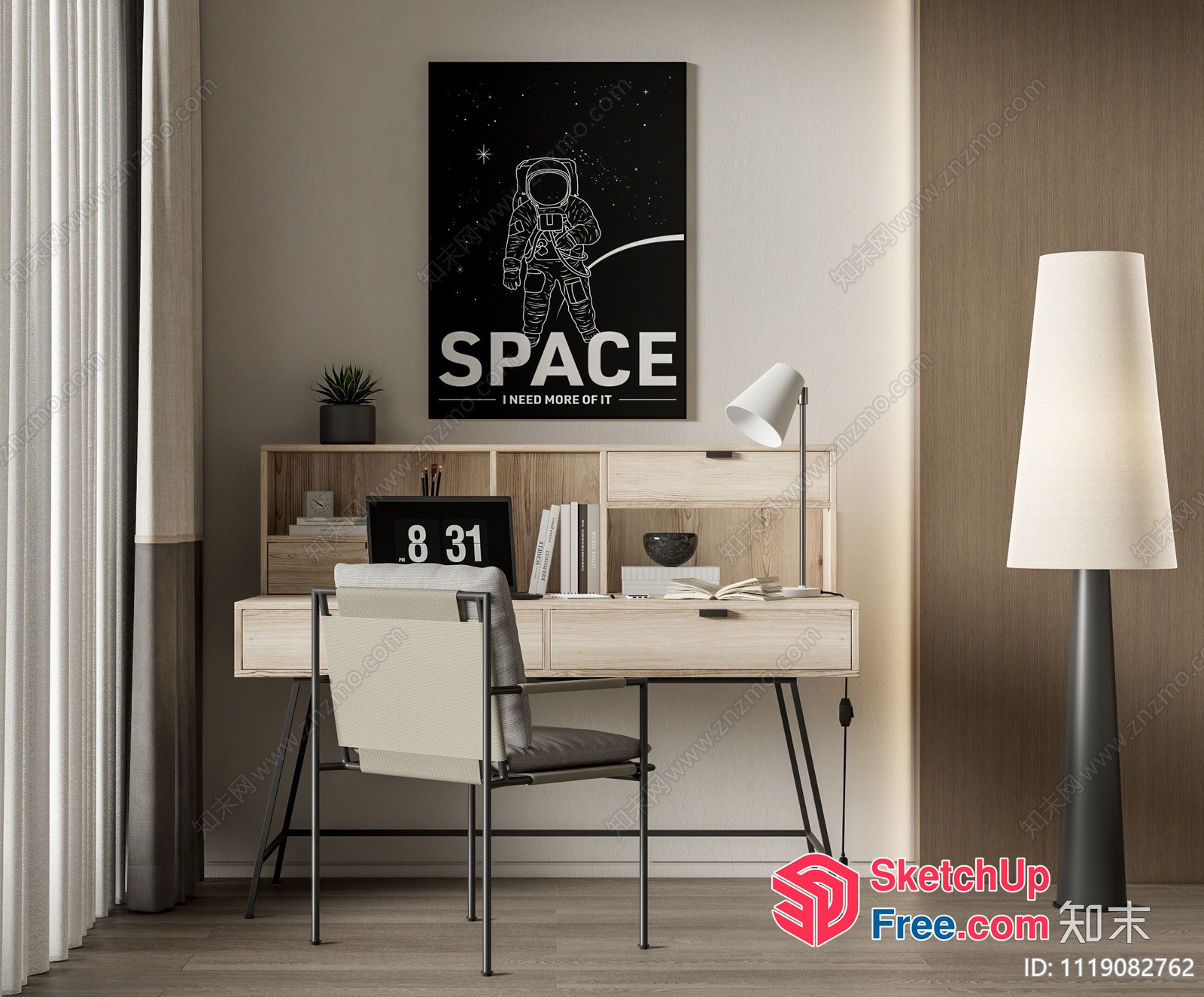 Modern Minimalist Space-Themed Office Decor 3D SketchUp File