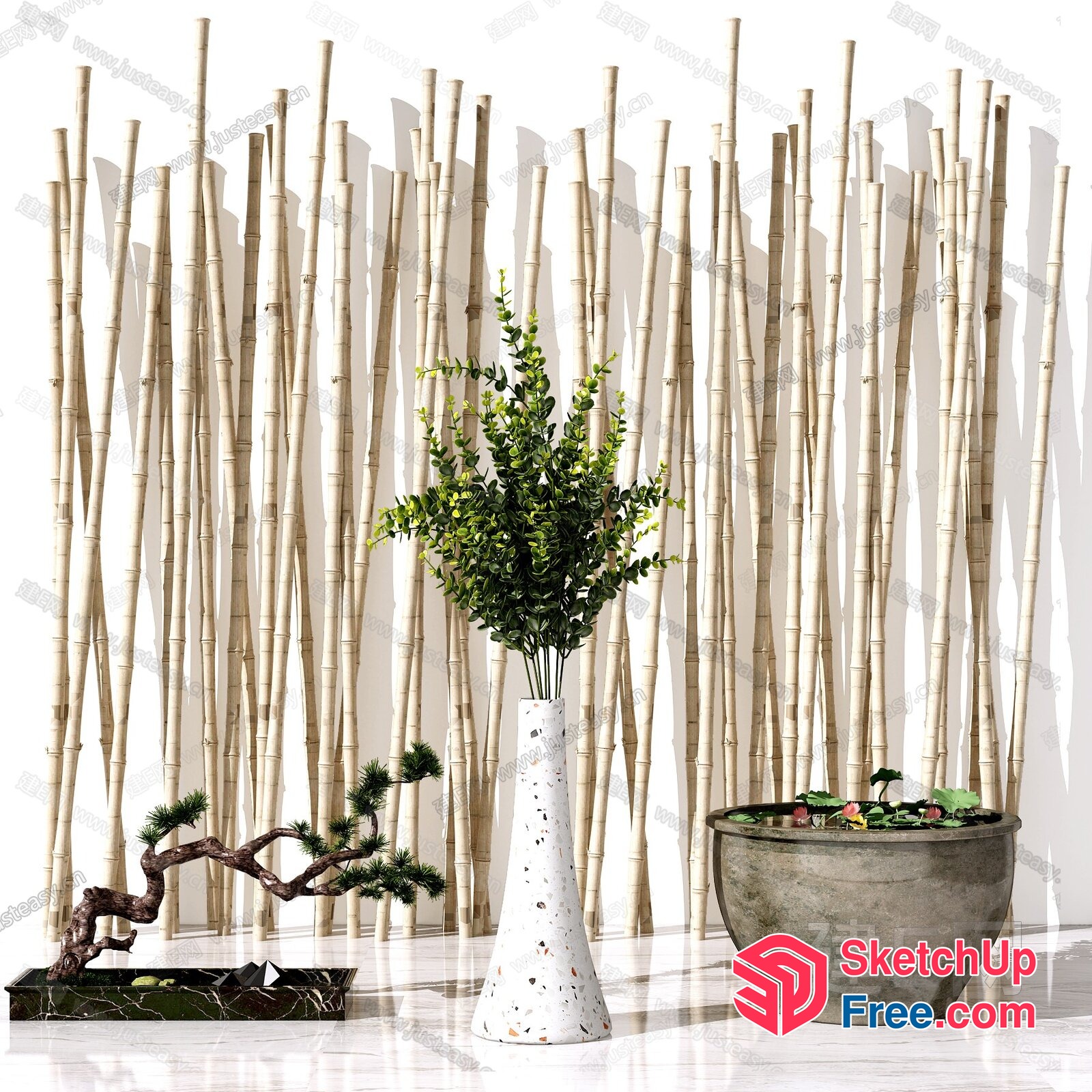 Elegant Modern Japanese Style Interior Decor With Bamboo 3D SketchUp File