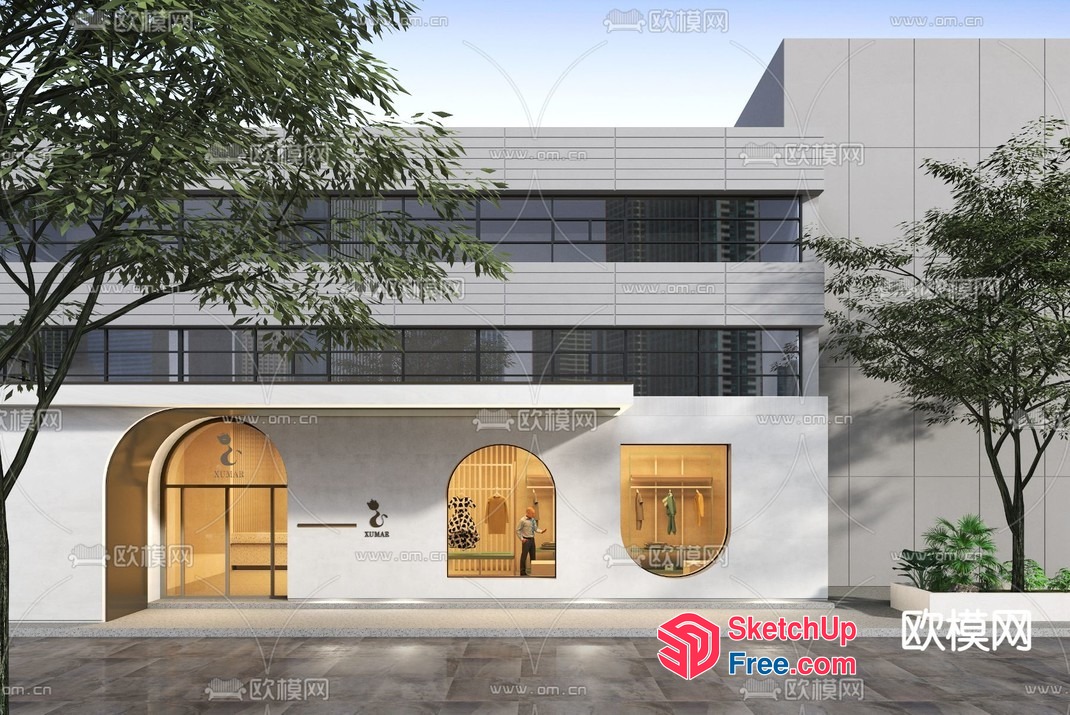 Exterior Of A Modern Commercial Building 3D SketchUp File
