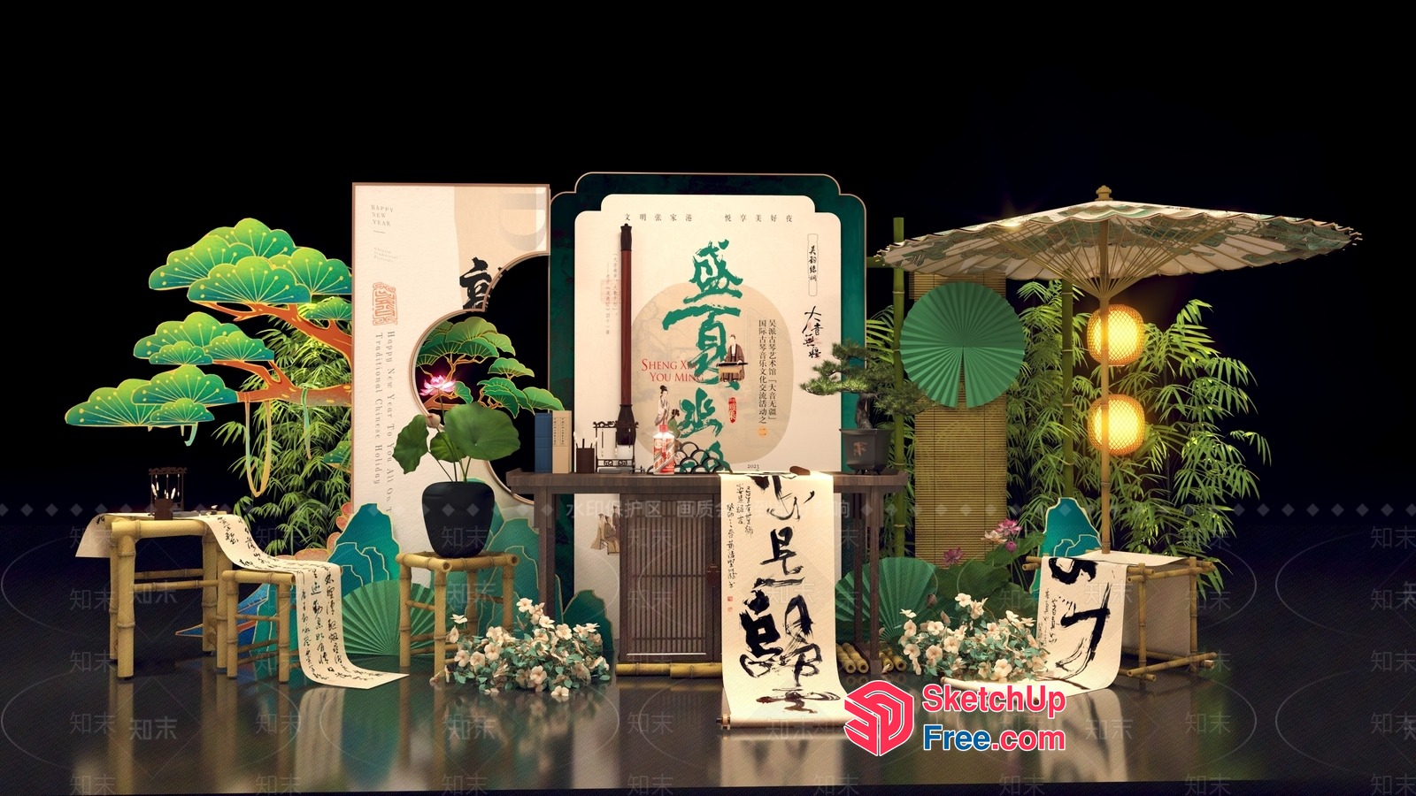 Elegant Asian-Inspired Interior With Traditional Decor 3D SketchUp File