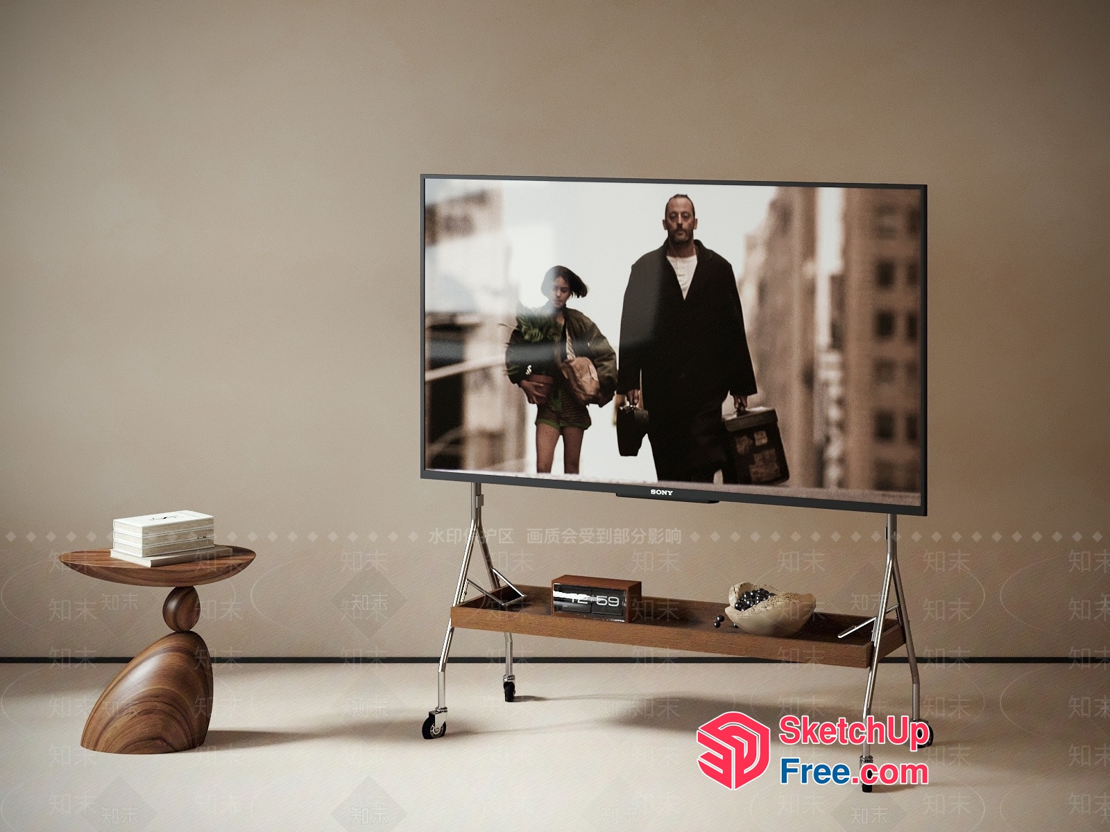 Modern Minimalist Living Room With Flat Screen Tv 3D SketchUp File