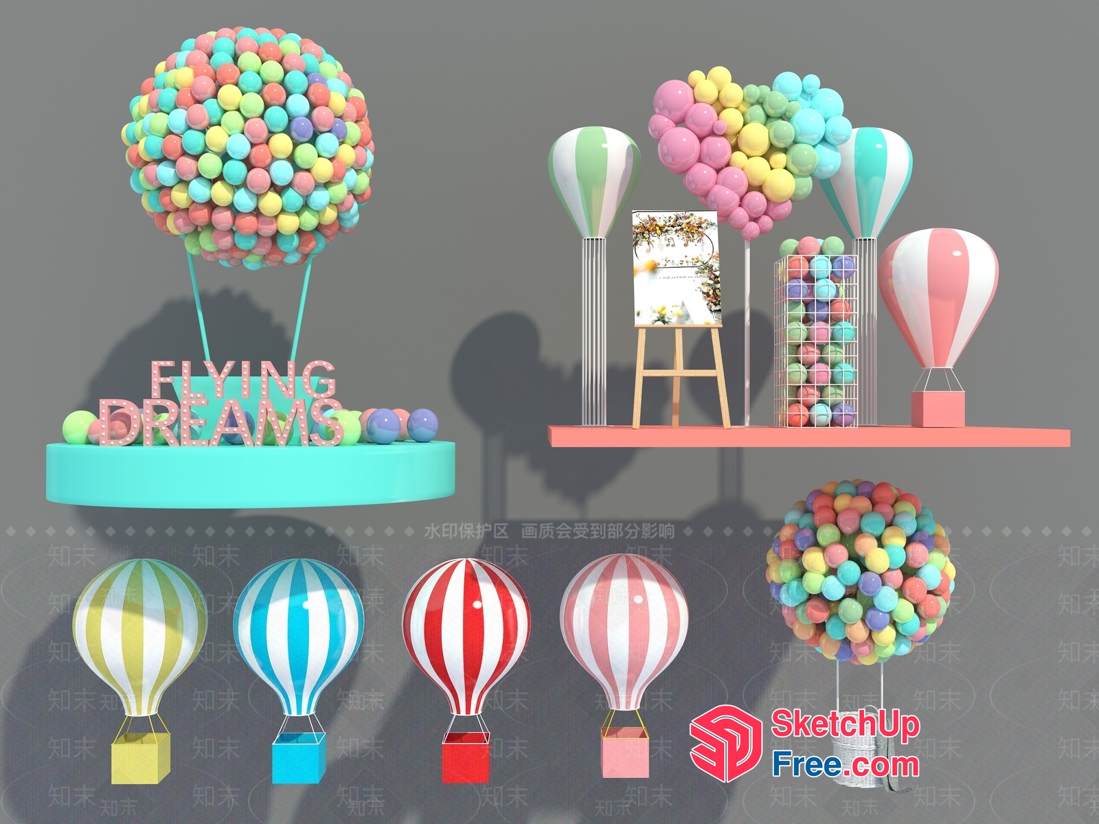 Vibrant Hot Air Balloon Display 3D SketchUp File