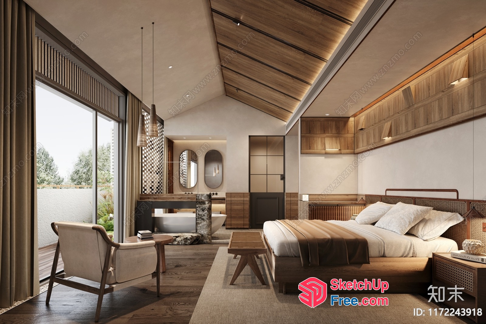 Modern Villa Bedroom With Wooden Accents And Natural Light 3D SketchUp File