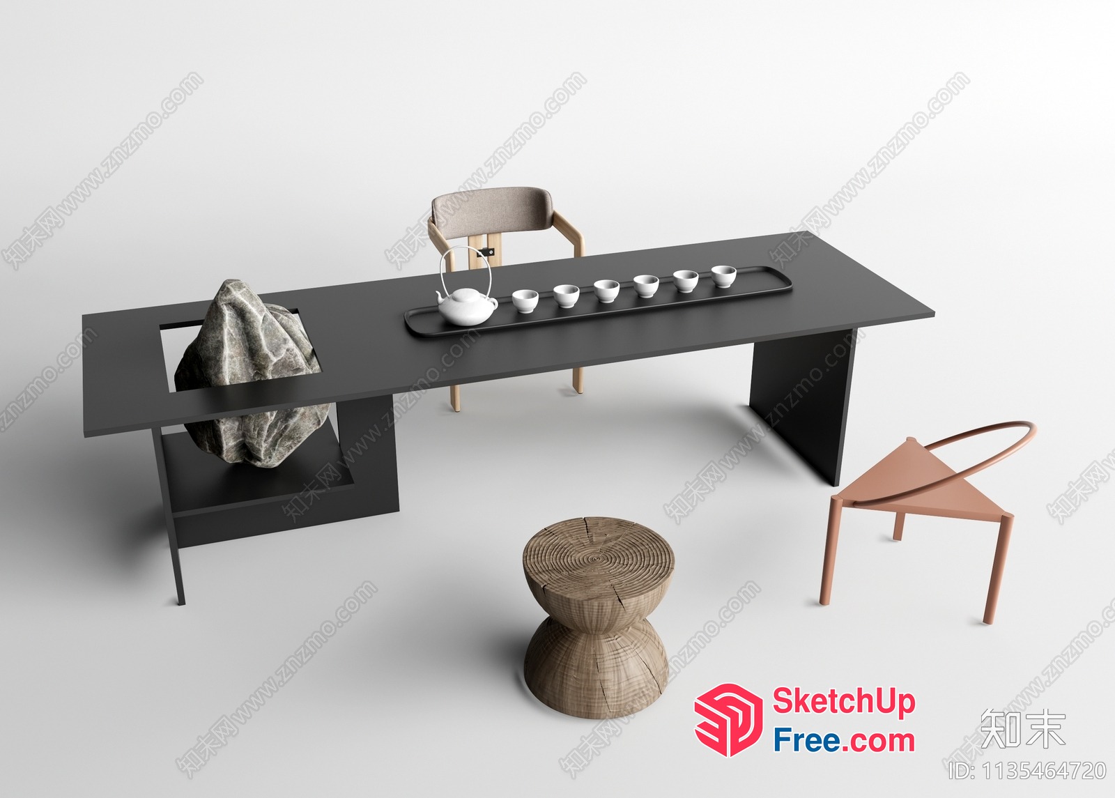 Minimalist Modern Japanese Tea Table Setting 3D SketchUp File