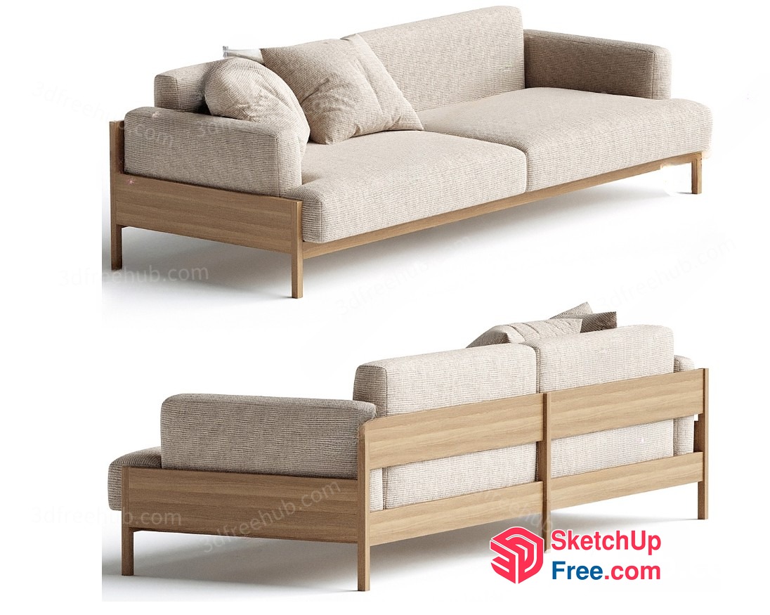 Modern Minimalist Wooden Sofa With Creamy Upholstery 3D SketchUp File